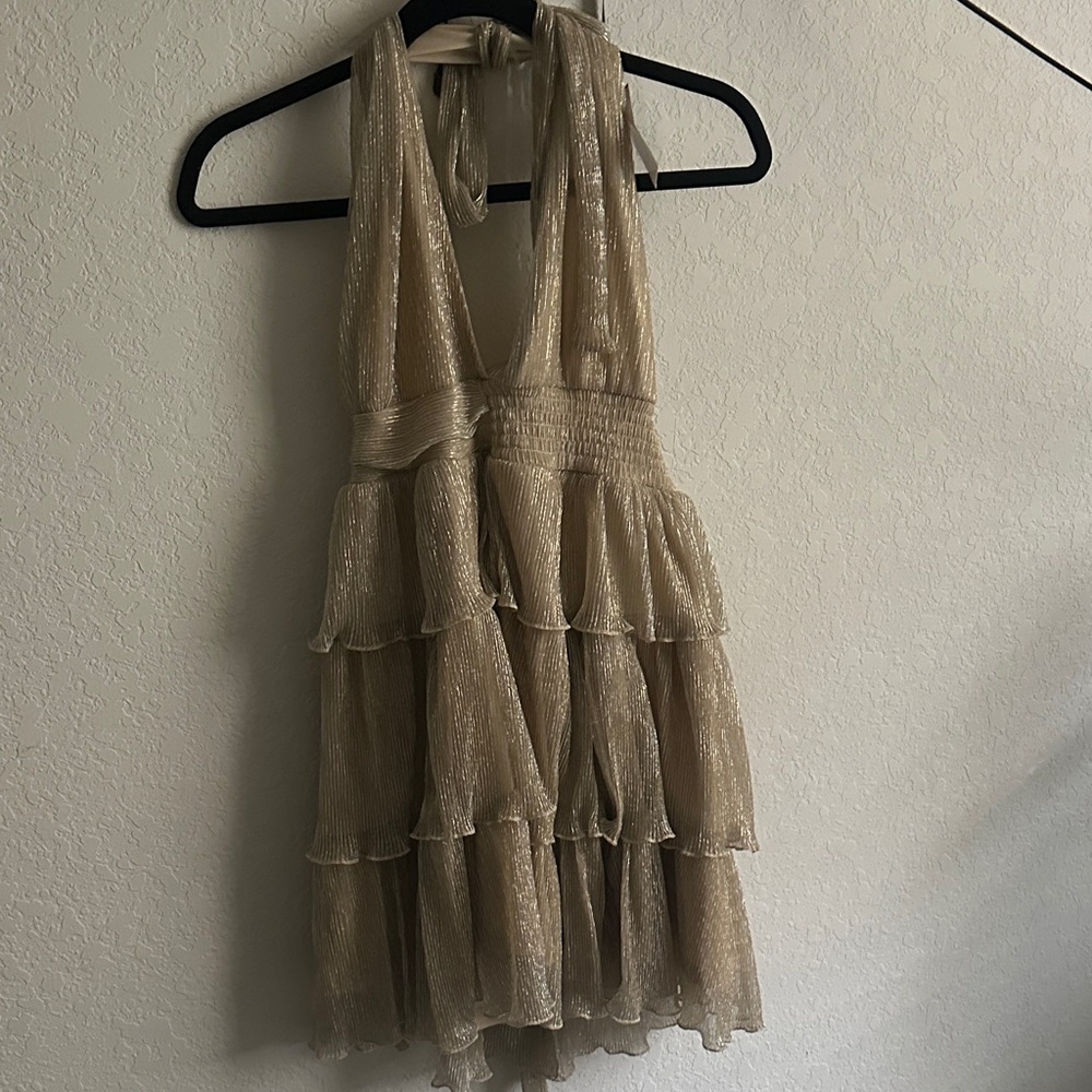 Fashion Nova Gold Backless Tiered Dress